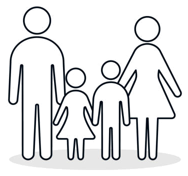 Family of four standing together, illustration